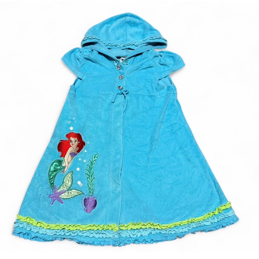 Disney Store Little Mermaid Ariel Girls 7/8 Terry Cloth Hooded Swim Cover Up